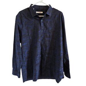 Pure Navy Men Size XL Button Up Shirt Dark Blue & Black Camo Print Trendy Casual